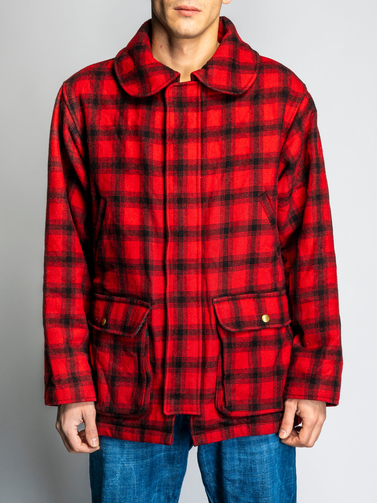 VINTAGE LL BEAN RED AND BLACK CHECKED JACKET 
