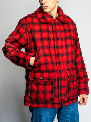 VINTAGE LL BEAN RED AND BLACK CHECKED JACKET 