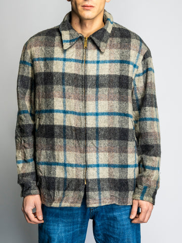 WOOLRICH VINTAGE GRAY, BEIGE AND BLUE CHECKED JACKET