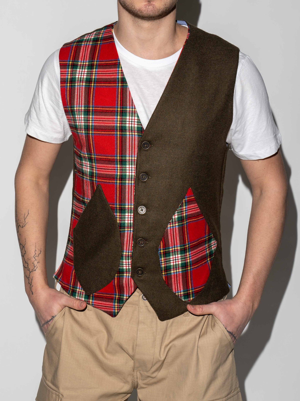 MILITARY GREEN PATCHWORK VEST