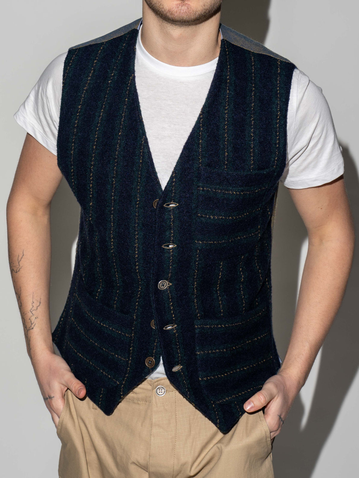 BLUE STRIPED BOILED WOOL VEST