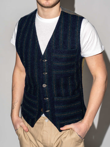 BLUE STRIPED BOILED WOOL VEST