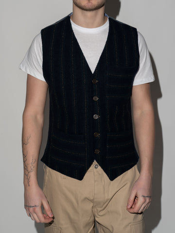 BLUE STRIPED BOILED WOOL VEST