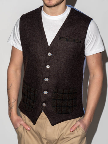 BROWN VEST WITH CONTRAST POCKETS